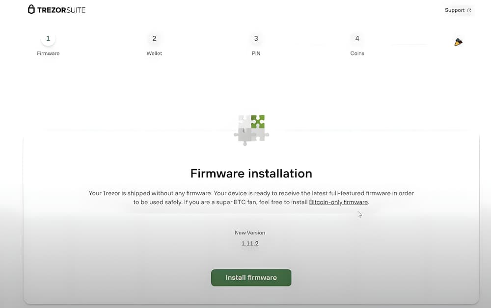Εγκατάσταση firmware στο Trezor Suite, με το κουμπί Install firmware
