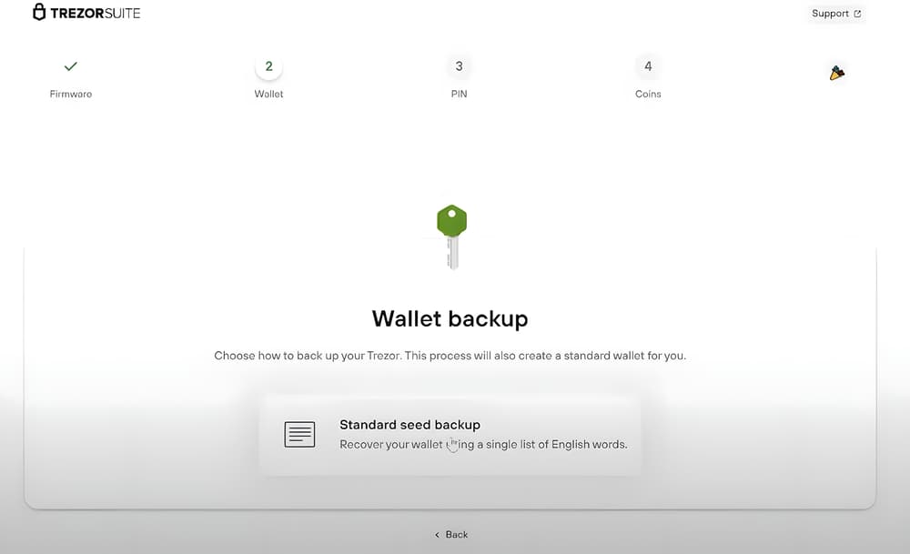 Η επιλογή Standard seed backup: ανάκτηση του πορτοφολιού με μία λίστα αγγλικών λέξεων