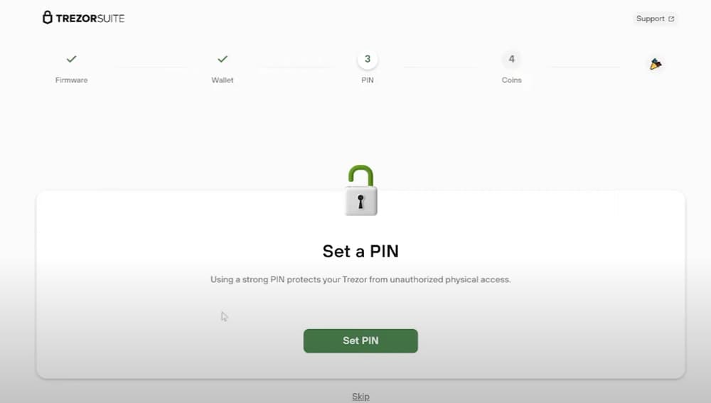 Η οθόνη Set a PIN στο Trezor Suite